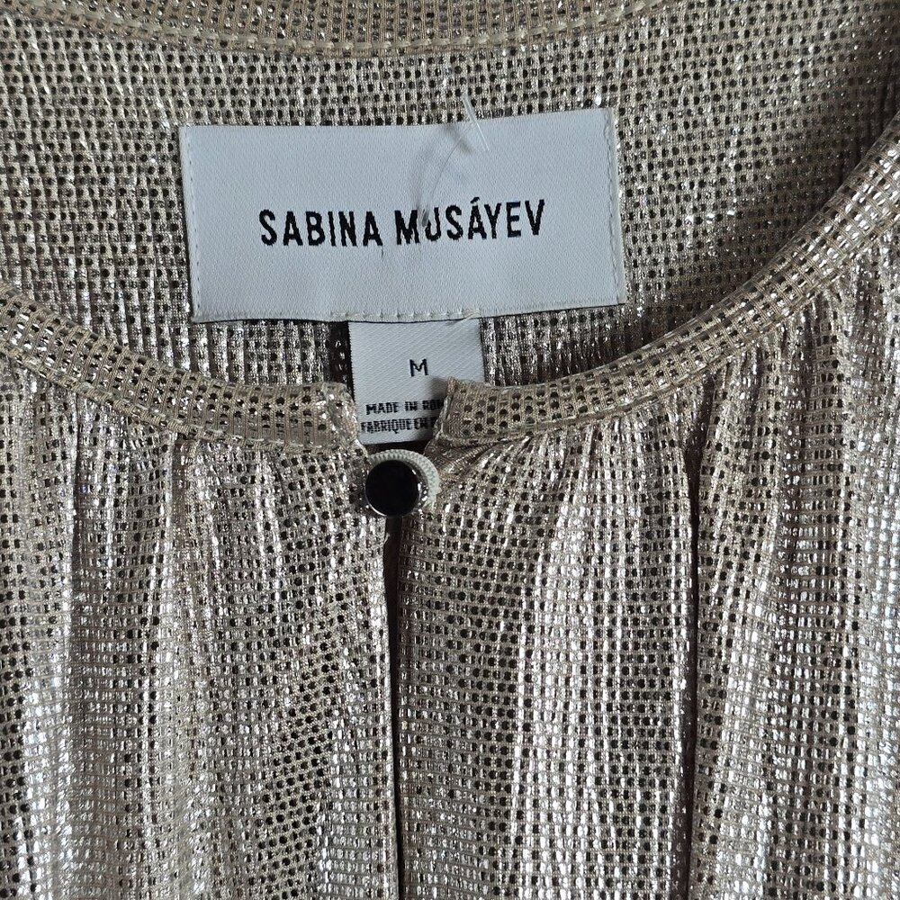 Sabina Musayev Gold Metallic Shimmer Foil O/S Belted Button-up Dress, M, NWOT - Picture 8 of 12